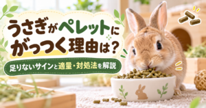 うさぎがペレットにがっつく理由は？足りないサインと適量・対処法を解説